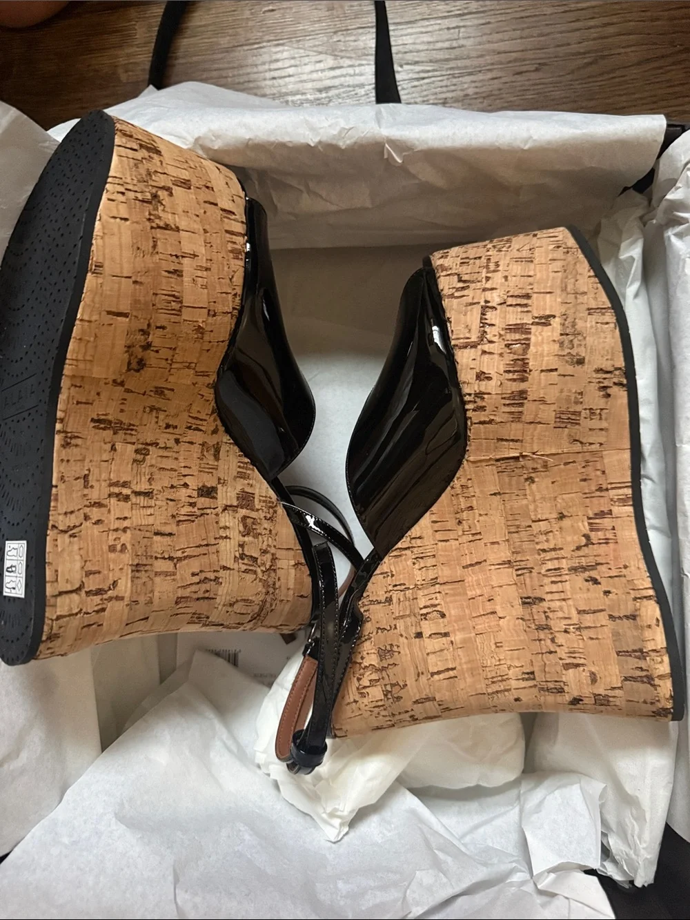 Alaïa Black Patent Cork Platform Wedge Sandals